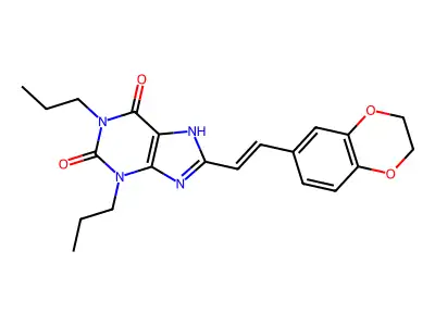 8-[2-(2,3-dihydro-1,4-benzodioxin-6-yl)ethenyl]-1,3-dipropyl-7H-purine-2,6-dione structure