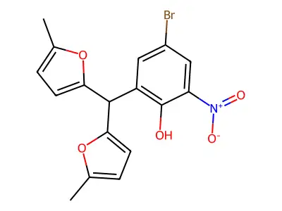 2-[Bis(5-methylfuran-2-yl)methyl]-4-bromo-6-nitrophenol structure