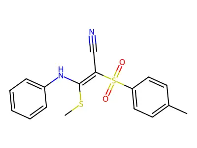 (Z)-3-anilino-2-(4-methylphenyl)sulfonyl-3-methylsulfanylprop-2-enenitrile structure