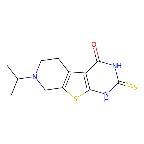 7-(propan-2-yl)-2-sulfanyl-5,6,7,8-tetrahydropyrido[4',3':4,5]thieno[2,3-d]pyrimidin-4(3H)-one structure