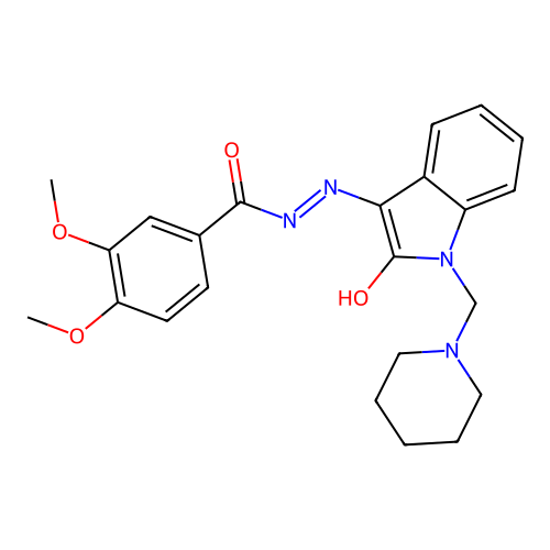 (E)-3,4-dimethoxy-N'-(2-oxo-1-(piperidin-1-ylmethyl)indolin-3-ylidene)benzohydrazide structure