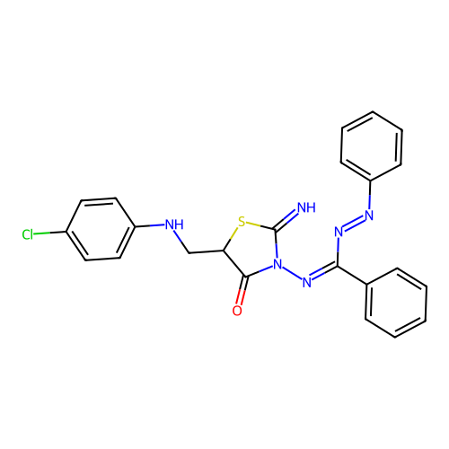4-Thiazolidinone, 5-(((4-chlorophenyl)amino)methyl)-2-imino-3-((phenyl(phenylazo)methylene)amino)- structure