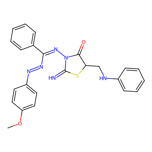 4-Thiazolidinone, 2-imino-3-((((4-methoxyphenyl)azo)phenylmethylene)amino)-5-((phenylamino)methyl)- structure