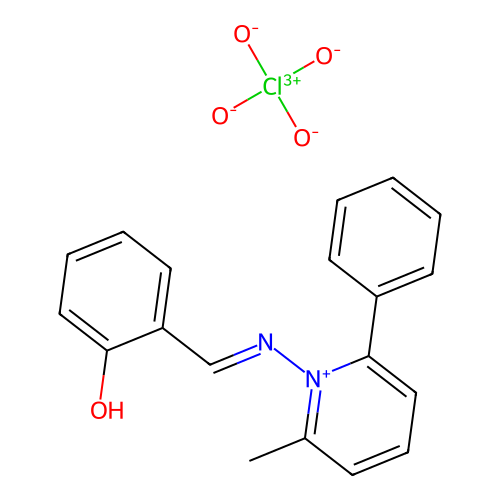 2-[(2-Methyl-6-phenylpyridin-1-ium-1-yl)iminomethyl]phenol perchlorate structure