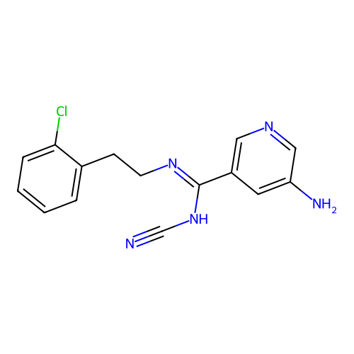 5-amino-N'-[2-(2-chlorophenyl)ethyl]-N-cyanopyridine-3-carboximidamide structure