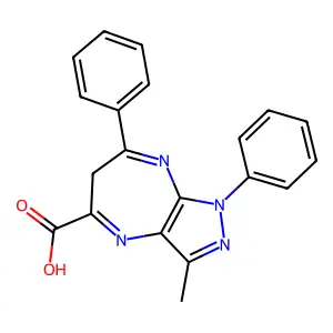 3-Methyl-1,7-diphenyl-1,6-dihydropyrazolo[3,4-b][1,4]diazepine-5-carboxylic acid structure
