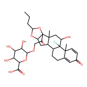 2-(4b-Fluoro-5-hydroxy-4a,6a-dimethyl-2-oxo-8-propyl-2,4a,4b,5,6,6a,9a,10,10a,10b,11,12-dodecahydro-6bH,8H-naphtho[2',1':4,5]indeno[1,2-d][1,3]dioxol-6b-yl)-2-oxoethyl hexopyranosiduronic acid structure