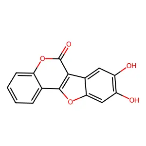 8,9-dihydroxy-6H-[1]benzofuro[3,2-c]chromen-6-one structure