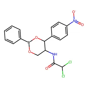 2,2-dichloro-N-[4-(4-nitrophenyl)-2-phenyl-1,3,2-dioxaborinan-5-yl]acetamide structure