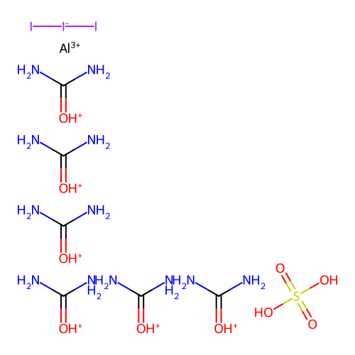 Hexakis(urea-O)aluminium(3+) triiodide sulphate structure