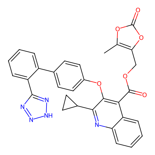 (5-Methyl-2-oxo-1,3-dioxol-4-yl)methyl 2-cyclopropyl-3-[[2a(2)-(2H-tetrazol-5-yl)[1,1a(2)-biphenyl]-4-yl]oxy]-4-quinolinecarboxylate structure