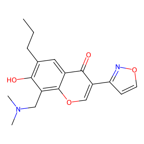 8-((dimethylamino)methyl)-7-hydroxy-3-(isoxazol-3-yl)-6-propyl-4H-chromen-4-one structure
