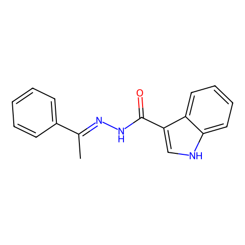 (E)-N'-(1-phenylethylidene)-1H-indole-3-carbohydrazide structure