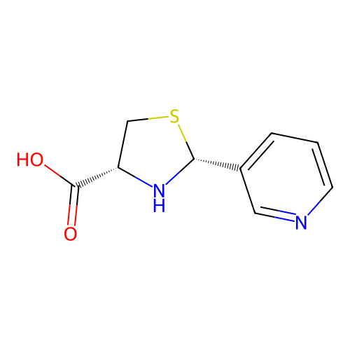 (2R,4R)-2-(pyridin-3-yl)thiazolidine-4-carboxylic acid structure
