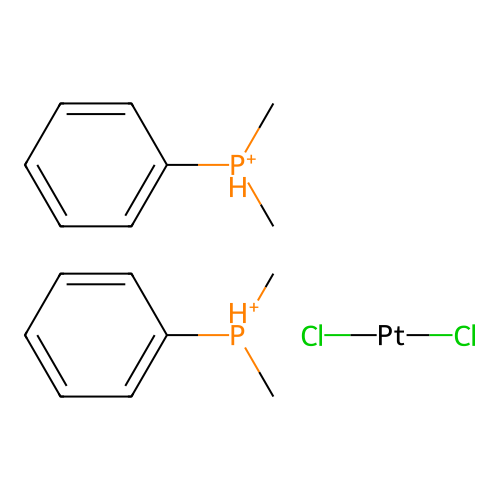 Dichloroplatinum;bis(dimethyl(phenyl)phosphanium) structure