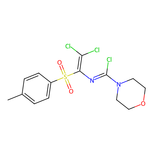 (Z)-N-(2,2-dichloro-1-tosylvinyl)morpholine-4-carbimidoyl chloride structure