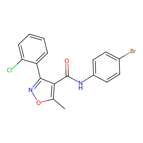 N-(4-bromophenyl)-3-(2-chlorophenyl)-5-methyl-1,2-oxazole-4-carboxamide structure