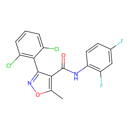 3-(2,6-dichlorophenyl)-N-(2,4-difluorophenyl)-5-methyl-1,2-oxazole-4-carboxamide structure