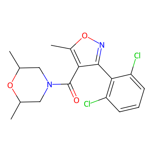 [3-(2,6-dichlorophenyl)-5-methyl-1,2-oxazol-4-yl](2,6-dimethylmorpholin-4-yl)methanone structure
