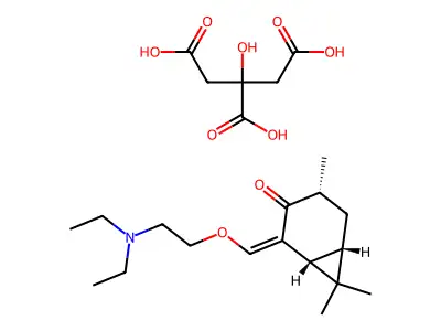 Bicyclo(4.1.0)heptan-3-one, 2-((2-(diethylamino)ethoxy)methylene)-4,7,7-trimethyl-, (1-alpha,2Z,4-beta,6-alpha)-(+-)-, 2-hydroxy-1,2,3-propanetricarboxylate (1:1) (salt) structure