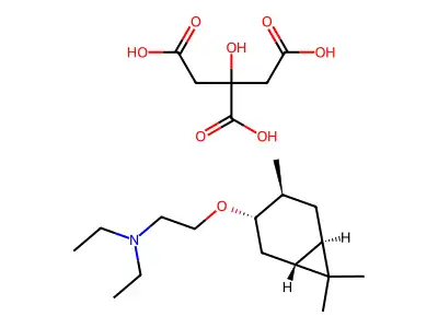 Ethanamine, N,N-diethyl-2-((4,7,7-trimethylbicyclo(4.1.0)hept-3-yl)oxy)-, (1R-(1-alpha,3-alpha,4-beta,6-alpha))-, 2-hydroxy-1,2,3-propanetricarboxylate (1:1) structure