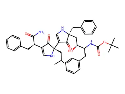 Carbamic acid, ((1S,2S)-3-((2S,5'S)-4-((1R)-2-amino-2-oxo-1-(phenylmethyl)ethyl)-2,3,4',5'-tetrahydro-2-(2-methylpropyl)-3,4'-dioxo-5'-(phenylmethyl)(2,3'-bi-1H-pyrrol)-5'-yl)-2-hydroxy-1-(phenylmethyl)propyl)-, 1,1-dimethylethyl ester structure