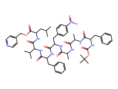 pyridin-4-ylmethyl 4-methyl-2-[[3-methyl-2-[[2-[[2-[2-[2-[[2-[(2-methylpropan-2-yl)oxycarbonylamino]-3-phenylpropanoyl]amino]propanoylamino]propanoylamino]-3-(4-nitrophenyl)propanoyl]amino]-3-phenylpropanoyl]amino]butanoyl]amino]pentanoate structure