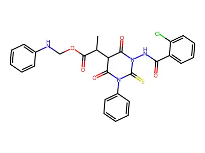 5-Pyrimidineacetic acid, hexahydro-1-((2-chlorobenzoyl)amino)-4,6-dioxo-alpha-methyl-3-phenyl-5-((phenylamino)methyl)-2-thioxo- structure