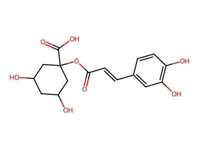 1-[3-(3,4-dihydroxyphenyl)prop-2-enoyloxy]-3,5-dihydroxycyclohexane-1-carboxylic acid structure