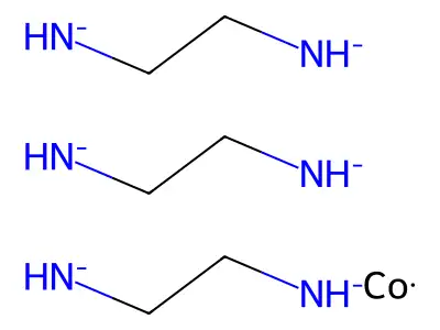 Cobalt(3+), tris(1,2-ethanediamine-kappaN1,kappaN2)-, chloride (1:3), (OC-6-11)- structure
