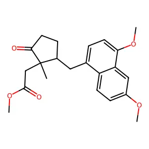 Cyclopentaneacetic acid, 2-[(4,6-dimethoxy-1-naphthyl)methyl]-1-methyl-5-oxo-, methyl ester structure