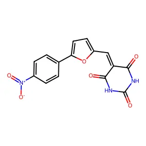 5-((5-(4-nitrophenyl)furan-2-yl)methylene)pyrimidine-2,4,6(1H,3H,5H)-trione structure