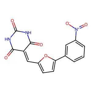 5-((5-(3-nitrophenyl)furan-2-yl)methylene)pyrimidine-2,4,6(1H,3H,5H)-trione structure