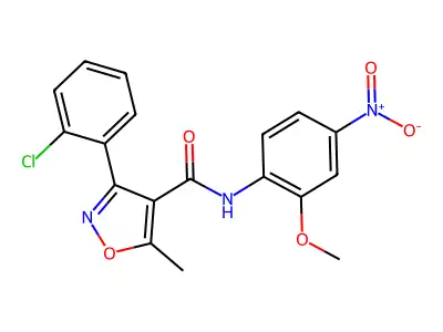 3-(2-chlorophenyl)-N-(2-methoxy-4-nitrophenyl)-5-methyl-1,2-oxazole-4-carboxamide structure