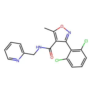 3-(2,6-dichlorophenyl)-5-methyl-N-(pyridin-2-ylmethyl)-1,2-oxazole-4-carboxamide structure