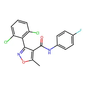 3-(2,6-dichlorophenyl)-N-(4-fluorophenyl)-5-methyl-1,2-oxazole-4-carboxamide structure