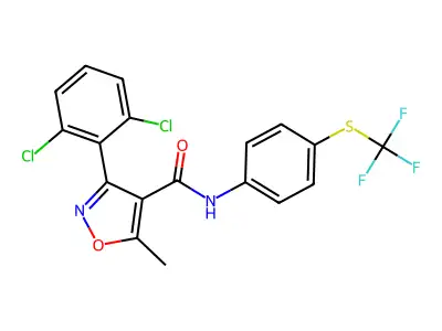 3-(2,6-dichlorophenyl)-5-methyl-N-[4-(trifluoromethylsulfanyl)phenyl]-1,2-oxazole-4-carboxamide structure
