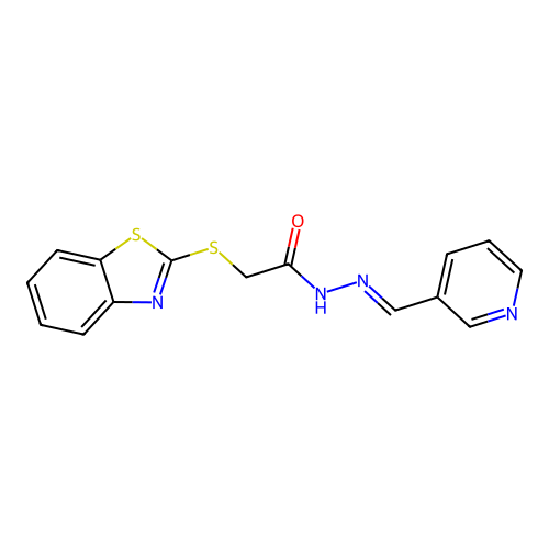 2-(1,3-benzothiazol-2-ylsulfanyl)-N'-[(E)-pyridin-3-ylmethylidene]acetohydrazide structure
