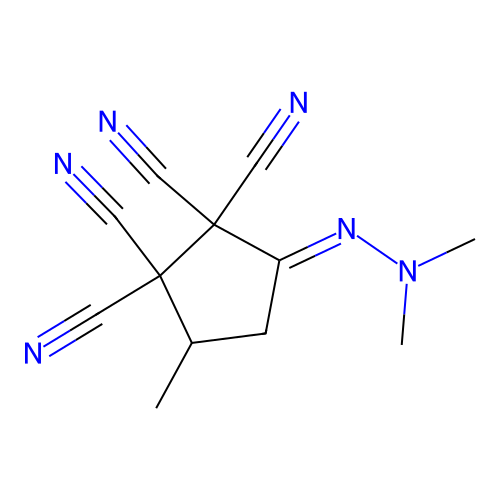 3-(Dimethylhydrazono)-5-methyl-1,1,2,2-cyclopentanetetracarbonitrile structure