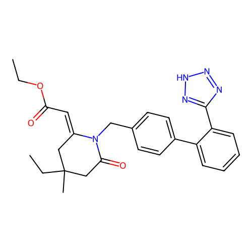 [4-Ethyl-4-methyl-6-oxo-1-[2''-(1H-tetrazol-5-yl)-biphenyl-4-ylmethyl]-piperidin-(2E)-ylidene]-acetic acid ethyl ester structure
