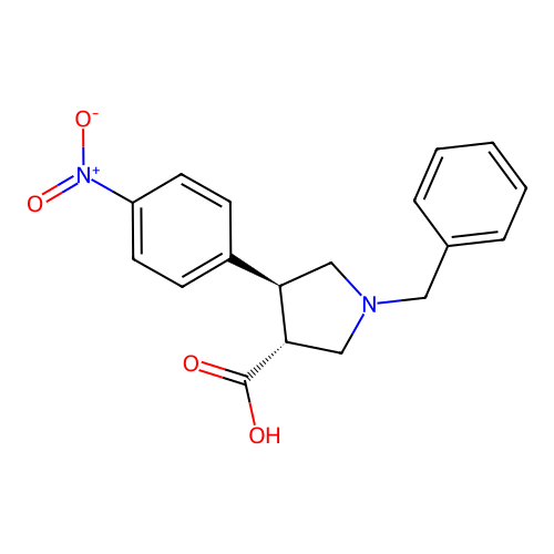 (3R,4S)-1-benzyl-4-(4-nitrophenyl)pyrrolidine-3-carboxylic acid structure