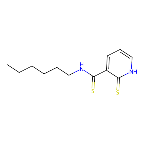 N-hexyl-2-sulfanyl-pyridine-3-carbothioamide structure