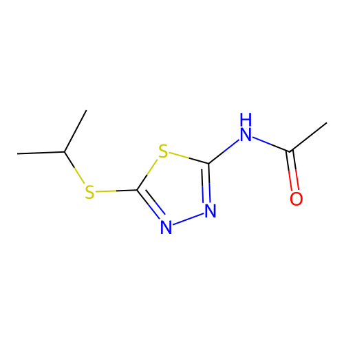 N-[5-(propan-2-ylsulfanyl)-1,3,4-thiadiazol-2-yl]acetamide structure