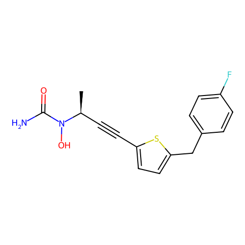 (S)-(-)-N-{3-[5-(4-fluorobenzyl)thien-2-yl]-1-methylprop-2-ynyl}-N-hydroxyurea structure