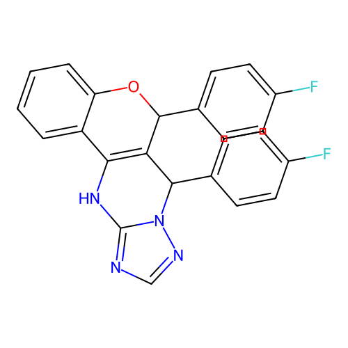 6,7-bis(4-fluorophenyl)-7,12-dihydro-6H-chromeno[4,3-d][1,2,4]triazolo[1,5-a]pyrimidine structure