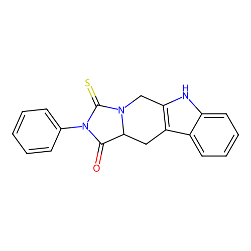 2-phenyl-3-thioxo-2,3,5,6,11,11a-hexahydro-1H-imidazo[1',5':1,6]pyrido[3,4-b]indol-1-one structure