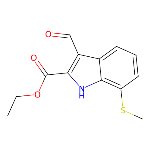 ethyl 3-formyl-7-(methylsulfanyl)-1H-indole-2-carboxylate structure