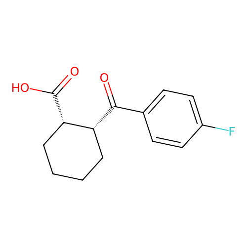 cis-(1S,2R)-2-(4-fluorobenzoyl)cyclohexane-1-carboxylic acid structure