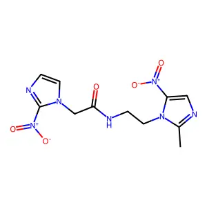 N-[2-(2-methyl-5-nitroimidazol-1-yl)ethyl]-2-(2-nitroimidazol-1-yl)acetamide structure