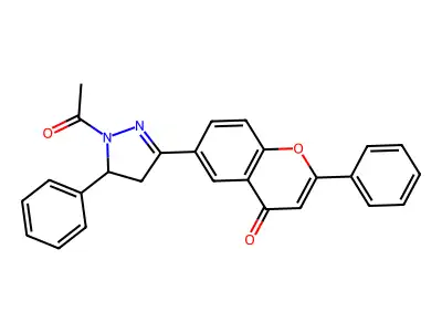 6-(1-Acetyl-5-phenyl-4,5-dihydro-1H-pyrazol-3-yl)-2-phenyl-4H-1-benzopyran-4-one structure